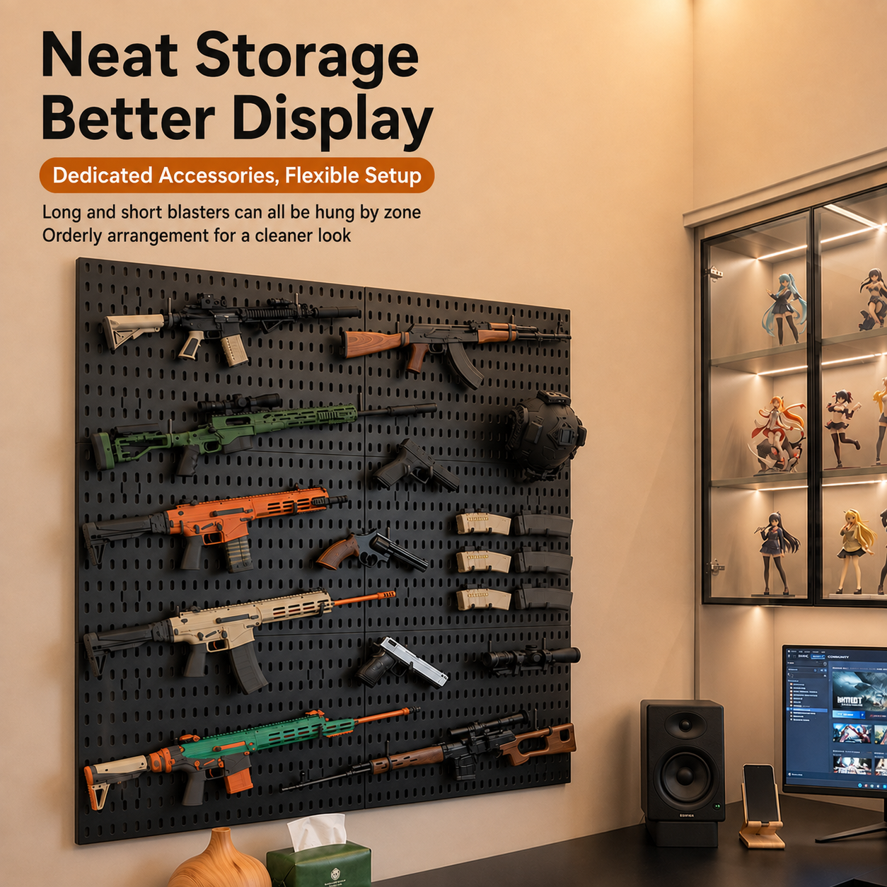 Magazine Holder Rack - Toy Blaster Pegboard No Drilling Install