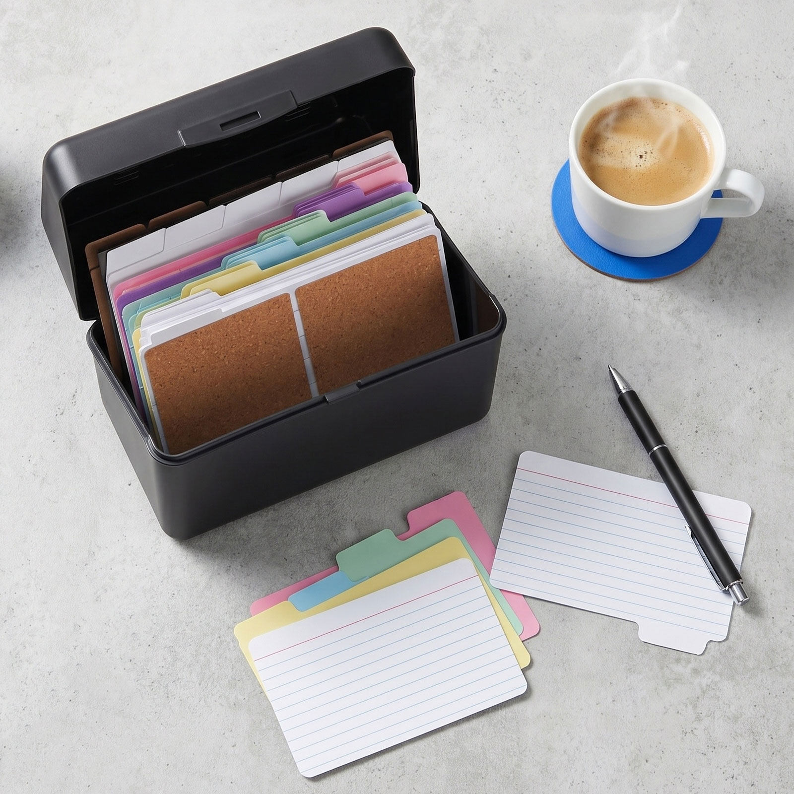 Card Index Box - 2Sets Desktop Card Storage Box Black
