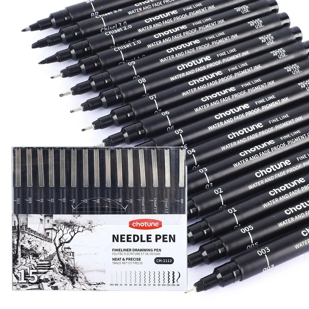 Archive Box Set - Black Micro Pens,15 Sizes,Waterproof Archival Ink,Fine