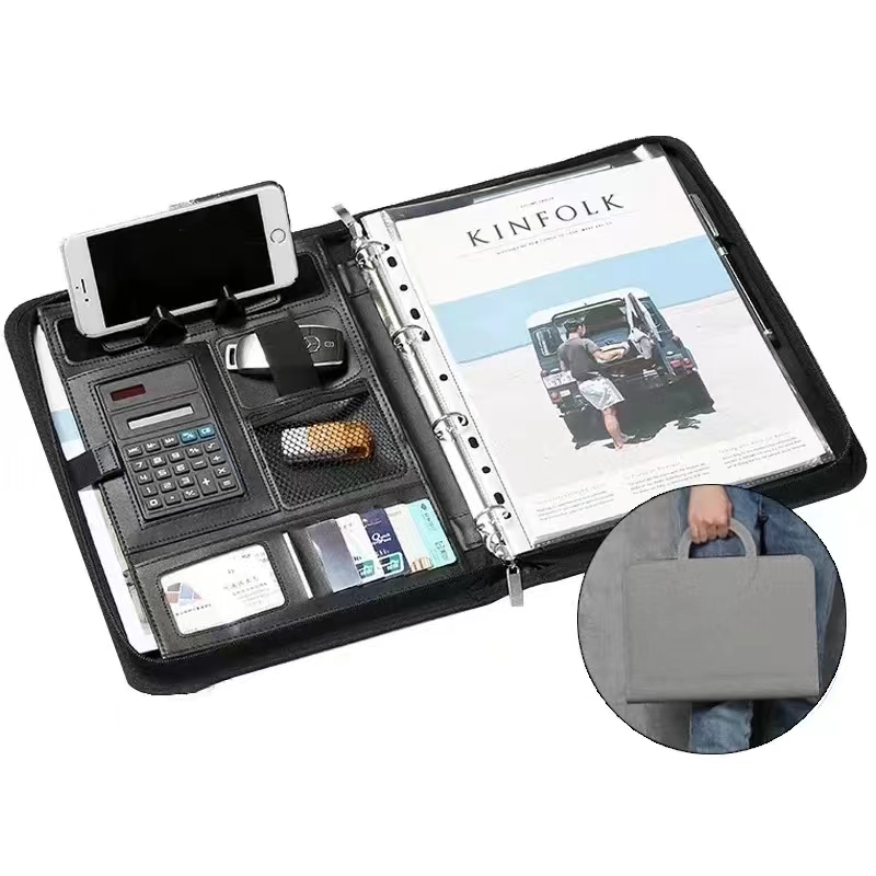 Binder A4 Lever - PU leather A4 zipper calculator binder