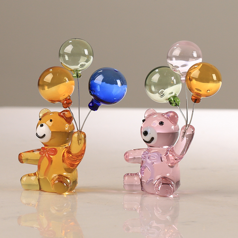 Paper Weight Crystal - Crystal Bear Figurine with Three Balloon