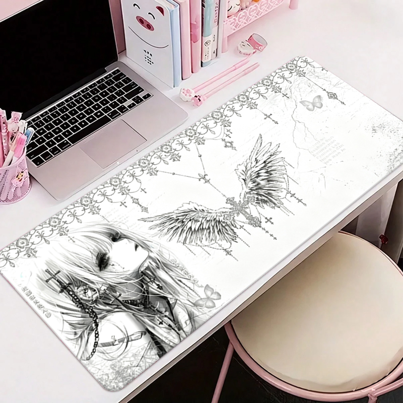 Leather Desk Pad - Leather Mousepad Black White Anime Aesthetics