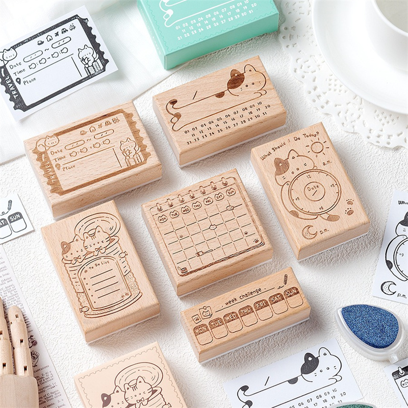 Cute Cat Wooden Rubber Stamp M - đánh giá và giá Rubber Date Stamp